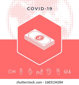 Money banknotes stack with dollar isometric icon. Graphic elements for your design