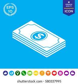 Money banknotes stack with dollar isometric icon