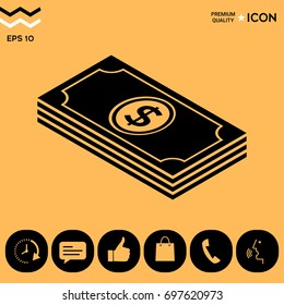 Money banknotes stack with dollar isometric icon