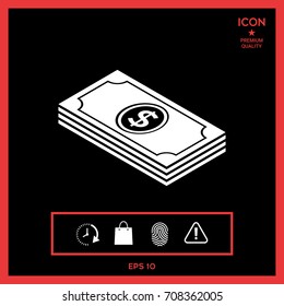 Money banknotes stack with dollar isometric icon