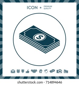 Money banknotes stack with dollar isometric icon