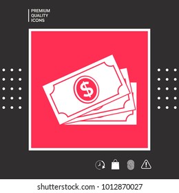Money banknotes stack with dollar symbol, icon