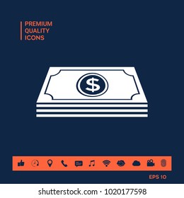 Money banknotes stack with dollar symbol - icon