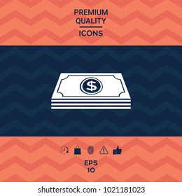 Money banknotes stack with dollar symbol - icon