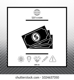 Money banknotes stack with dollar symbol, icon