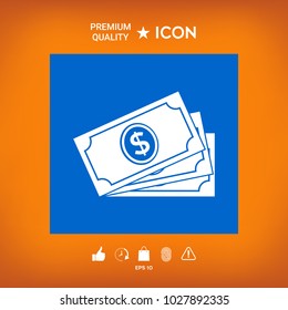 Money banknotes stack with dollar symbol, icon