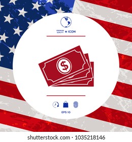 Money banknotes stack with dollar symbol, icon