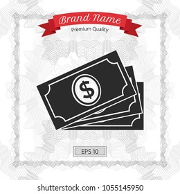 Money banknotes stack with dollar symbol, icon