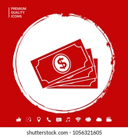 Money banknotes stack with dollar symbol, icon