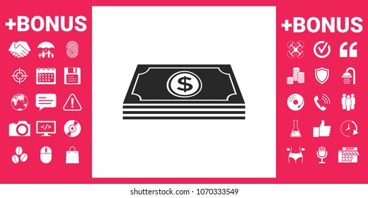 Money banknotes stack with dollar symbol - icon