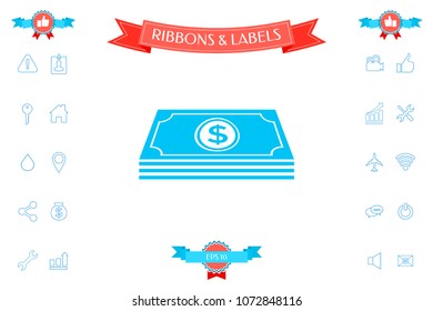 Money banknotes stack with dollar symbol - icon