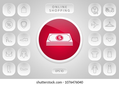 Money banknotes stack with dollar symbol - icon