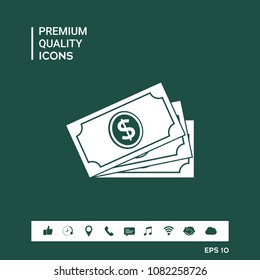 Money banknotes stack with dollar symbol, icon