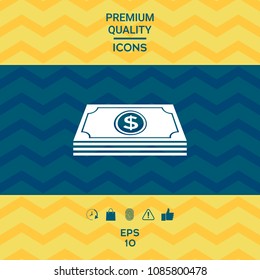Money banknotes stack with dollar symbol - icon