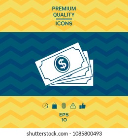 Money banknotes stack with dollar symbol, icon