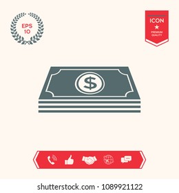 Money banknotes stack with dollar symbol - icon
