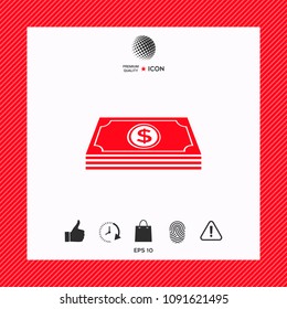 Money banknotes stack with dollar symbol - icon
