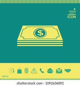 Money banknotes stack with dollar symbol - icon