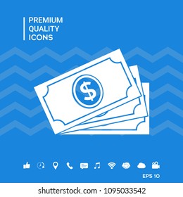 Money banknotes stack with dollar symbol, icon