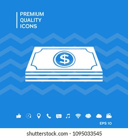 Money banknotes stack with dollar symbol - icon