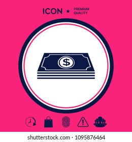 Money banknotes stack with dollar symbol - icon