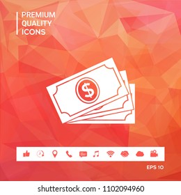 Money banknotes stack with dollar symbol, icon