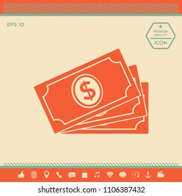 Money banknotes stack with dollar symbol, icon