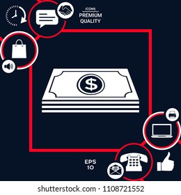 Money banknotes stack with dollar symbol - icon