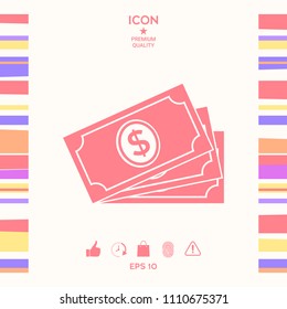 Money banknotes stack with dollar symbol, icon