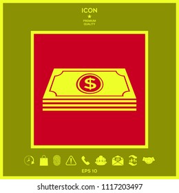 Money banknotes stack with dollar symbol - icon