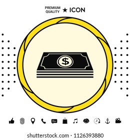 Money banknotes stack with dollar symbol - icon