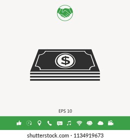 Money banknotes stack with dollar symbol - icon