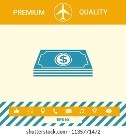 Money banknotes stack with dollar symbol - icon