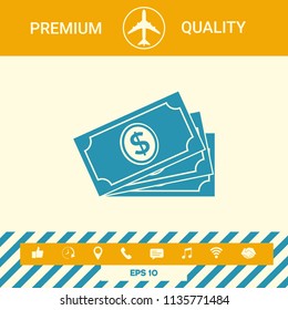 Money banknotes stack with dollar symbol, icon