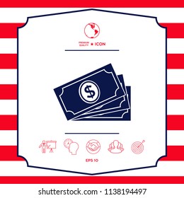 Money banknotes stack with dollar symbol, icon