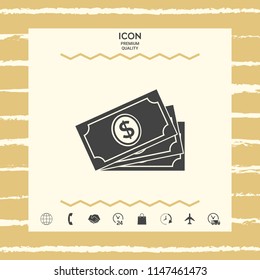 Money banknotes stack with dollar symbol, icon