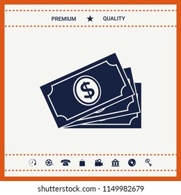 Money banknotes stack with dollar symbol, icon