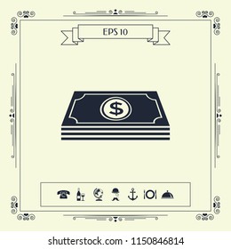 Money banknotes stack with dollar symbol - icon