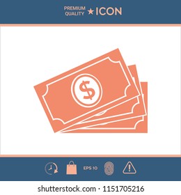 Money banknotes stack with dollar symbol, icon