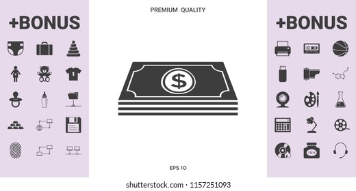 Money banknotes stack with dollar symbol - icon