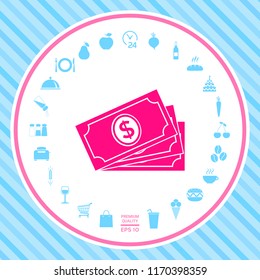 Money banknotes stack with dollar symbol, icon