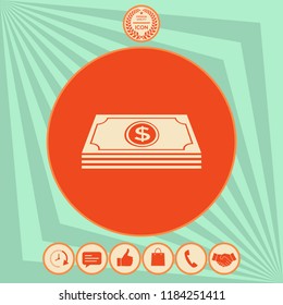 Money banknotes stack with dollar symbol - icon