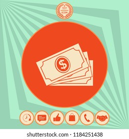 Money banknotes stack with dollar symbol, icon