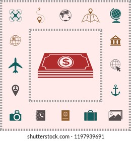 Money banknotes stack with dollar symbol - icon