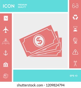 Money banknotes stack with dollar symbol, icon