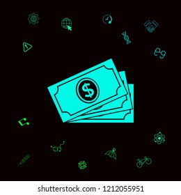 Money banknotes stack with dollar symbol, icon