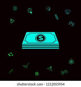 Money banknotes stack with dollar symbol - icon