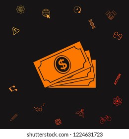 Money banknotes stack with dollar symbol, icon. Graphic elements for your design
