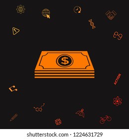 Money banknotes stack with dollar symbol - icon. Graphic elements for your design
