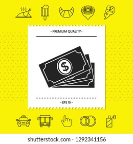 Money banknotes stack with dollar symbol, icon. Graphic elements for your design